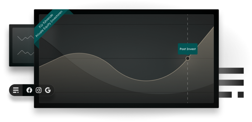 Bildschirm mit Investment-Diagramm und Social-Media-Icons auf transparentem Hintergrund