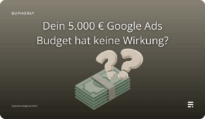 Geldstapel mit Fragezeichen zum Thema erfolgloses Google Ads Budget im Online-Marketing
